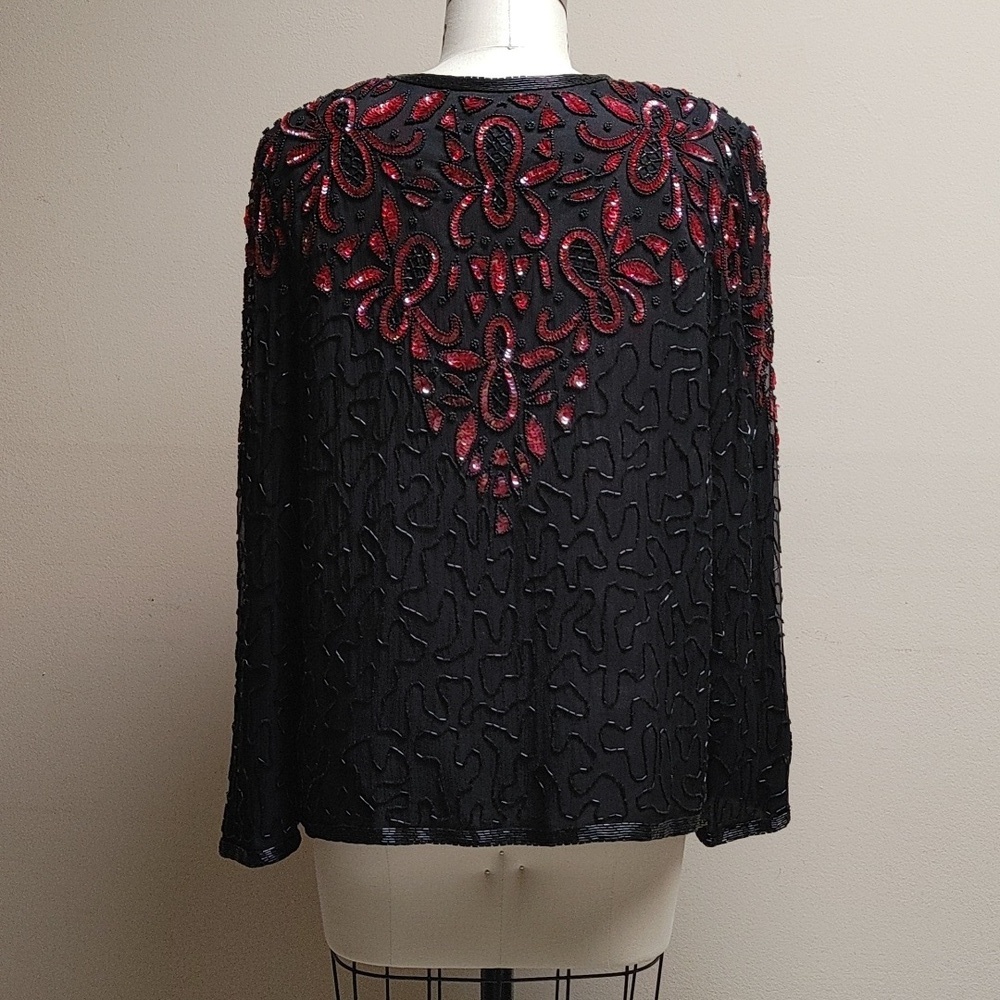 AP Ltd Black Silk Beaded w Red Sequins Top Size M - Picture 4 of 15
